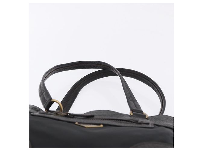 Borsa Tote PRADA Nylon Pelle Nero Tono Oro Auth am12459V - vista 14