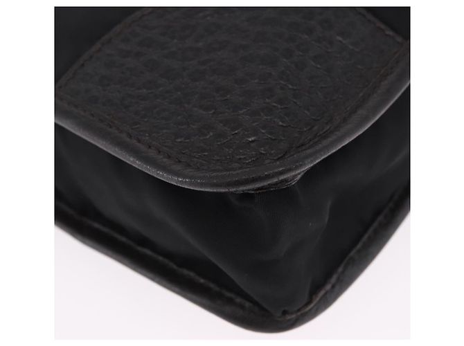 Borsa Tote PRADA Nylon Pelle Nero Tono Oro Auth am12459V - vista 16