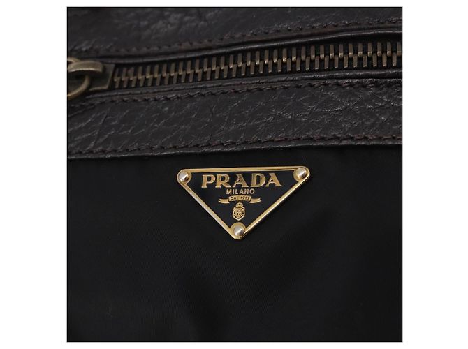 Borsa Tote PRADA Nylon Pelle Nero Tono Oro Auth am12459V - vista 18