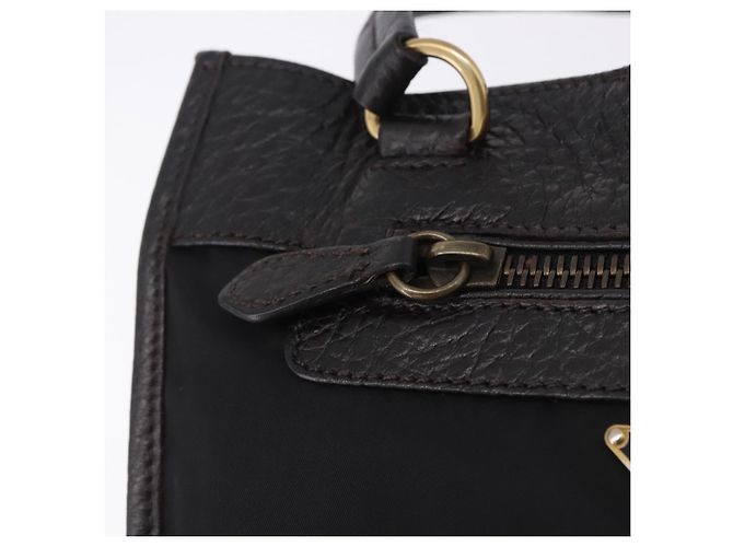 Borsa Tote PRADA Nylon Pelle Nero Tono Oro Auth am12459V - vista 19