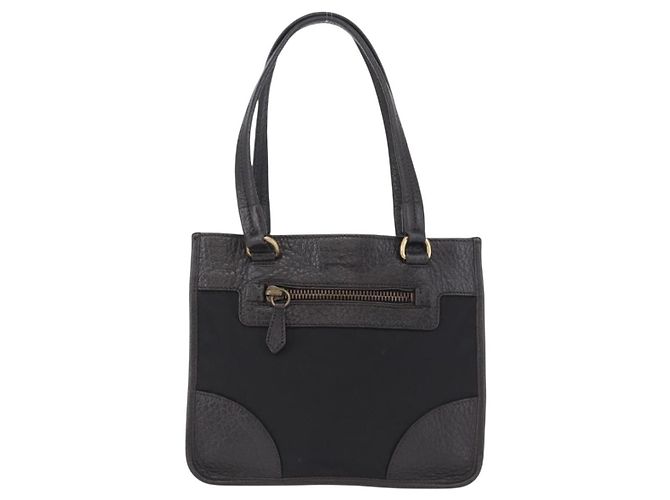 Borsa Tote PRADA Nylon Pelle Nero Tono Oro Auth am12459V - vista 2
