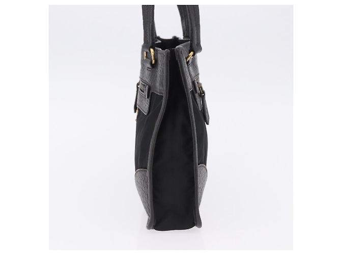 Borsa Tote PRADA Nylon Pelle Nero Tono Oro Auth am12459V - vista 3