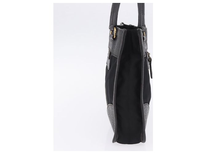 Borsa Tote PRADA Nylon Pelle Nero Tono Oro Auth am12459V - vista 4