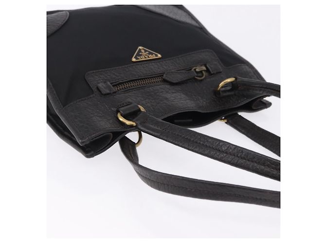 Borsa Tote PRADA Nylon Pelle Nero Tono Oro Auth am12459V - vista 6