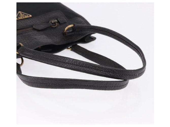 Borsa Tote PRADA Nylon Pelle Nero Tono Oro Auth am12459V - vista 7