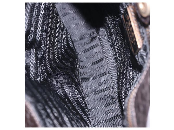 Borsa Tote PRADA Nylon Pelle Nero Tono Oro Auth am12459V - vista 9