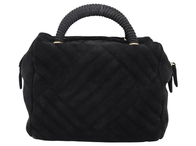 Borsa PRADA Suede Black Gold Auth 197809 Nero D'oro - vista 2