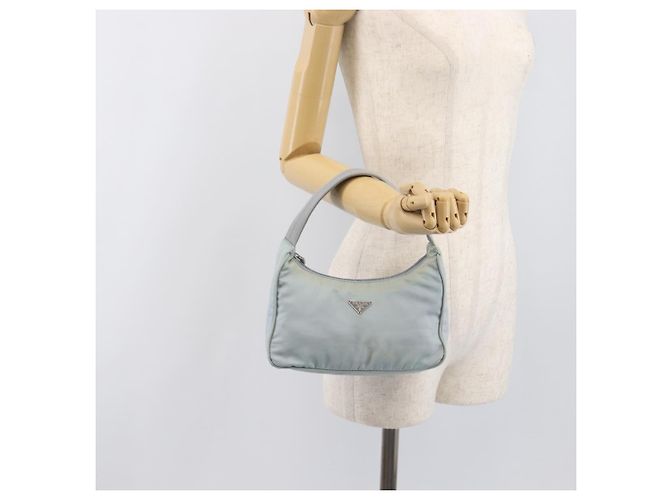PRADA Accessory Pouch Nylon Light Blue Silver Auth 200143 Silvery - view 21