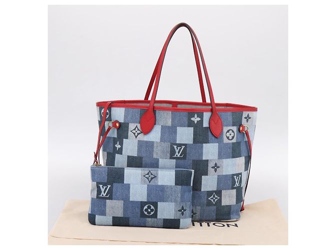 Saco Tote LOUIS VUITTON Monogram Denim Neverfull MM Azul M44981 LV Auth SW2668SM Monograma - vista 12
