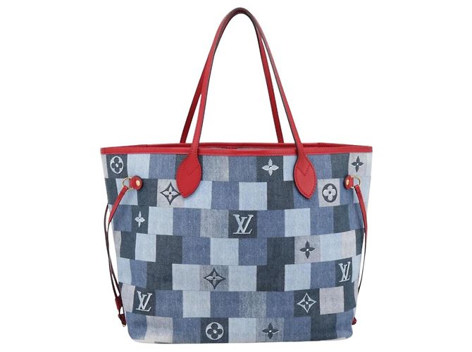 Saco Tote LOUIS VUITTON Monogram Denim Neverfull MM Azul M44981 LV Auth SW2668SM Monograma - vista 13