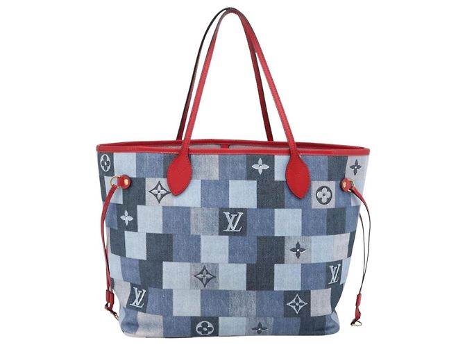 Saco Tote LOUIS VUITTON Monogram Denim Neverfull MM Azul M44981 LV Auth SW2668SM Monograma - vista 2