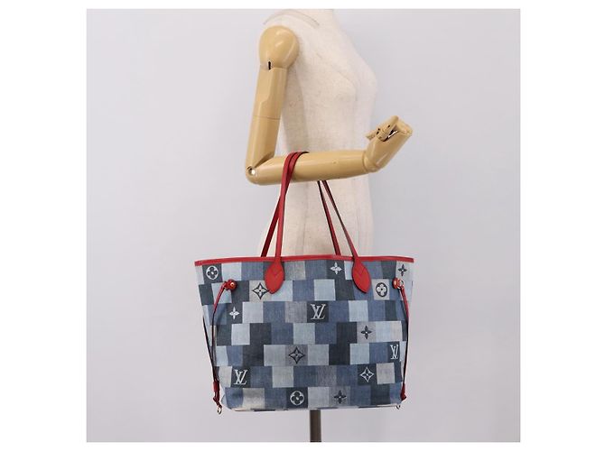 Saco Tote LOUIS VUITTON Monogram Denim Neverfull MM Azul M44981 LV Auth SW2668SM Monograma - vista 28