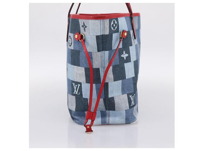 Saco Tote LOUIS VUITTON Monogram Denim Neverfull MM Azul M44981 LV Auth SW2668SM Monograma - vista 3