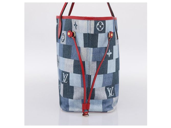 Saco Tote LOUIS VUITTON Monogram Denim Neverfull MM Azul M44981 LV Auth SW2668SM Monograma - vista 4