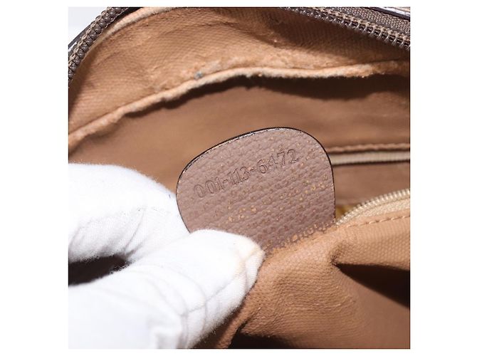 Borsa GUCCI GG Supreme Web Sherry Line PVC Beige Gold 001 113 6472 Auth 199679 D'oro - vue 12