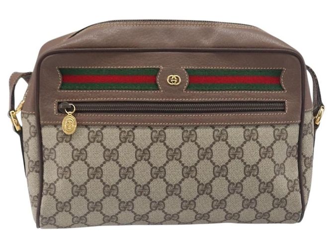 Borsa GUCCI GG Supreme Web Sherry Line PVC Beige Gold 001 113 6472 Auth 199679 D'oro - vue 13