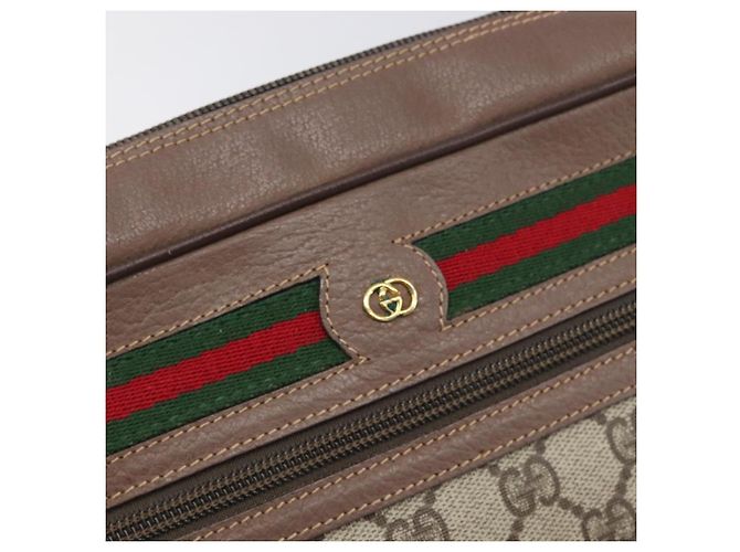 Borsa GUCCI GG Supreme Web Sherry Line PVC Beige Gold 001 113 6472 Auth 199679 D'oro - vue 19