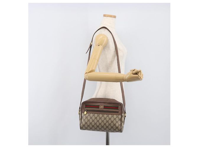 Borsa GUCCI GG Supreme Web Sherry Line PVC Beige Gold 001 113 6472 Auth 199679 D'oro - vue 25