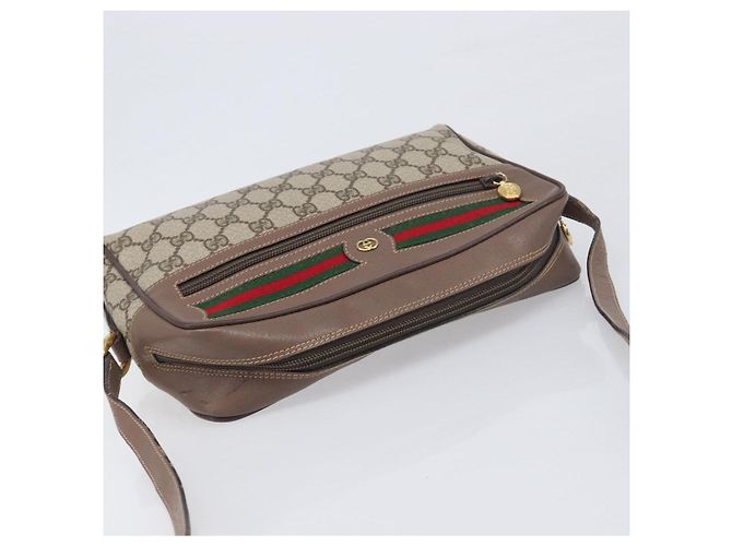 Borsa GUCCI GG Supreme Web Sherry Line PVC Beige Gold 001 113 6472 Auth 199679 D'oro - vue 6