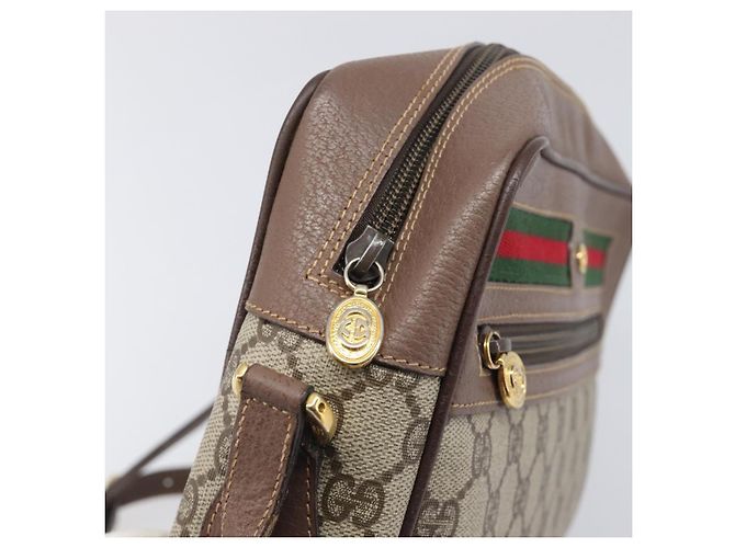 Borsa GUCCI GG Supreme Web Sherry Line PVC Beige Gold 001 113 6472 Auth 199679 D'oro - vue 8