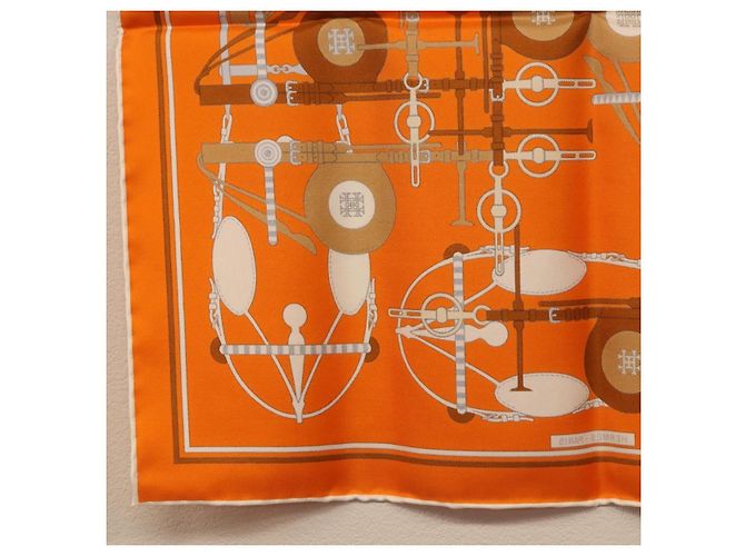 Hermès HERMES Carré 40 Seidentuch "BRIDES ET FRONTAUX" Orange White Auth am12333M Weiß - Ansicht 10