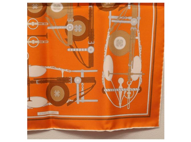 Hermès HERMES Carré 40 Seidentuch "BRIDES ET FRONTAUX" Orange White Auth am12333M Weiß - Ansicht 11