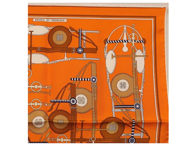 Hermès HERMES Carré 40 Seidentuch "BRIDES ET FRONTAUX" Orange White Auth am12333M Weiß - Ansicht 3
