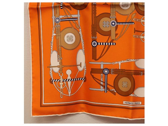 Hermès HERMES Carré 40 Seidentuch "BRIDES ET FRONTAUX" Orange White Auth am12333M Weiß - Ansicht 4