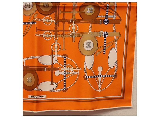 Hermès HERMES Carré 40 Seidentuch "BRIDES ET FRONTAUX" Orange White Auth am12333M Weiß - Ansicht 5
