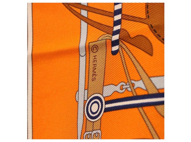 Hermès HERMES Carré 40 Seidentuch "BRIDES ET FRONTAUX" Orange White Auth am12333M Weiß - Ansicht 6