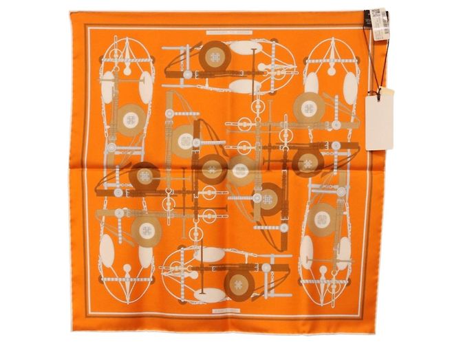 Hermès HERMES Carré 40 Seidentuch "BRIDES ET FRONTAUX" Orange White Auth am12333M Weiß - Ansicht 7