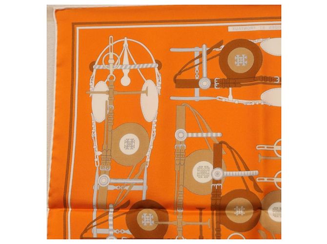 Hermès HERMES Carré 40 Seidentuch "BRIDES ET FRONTAUX" Orange White Auth am12333M Weiß - Ansicht 8
