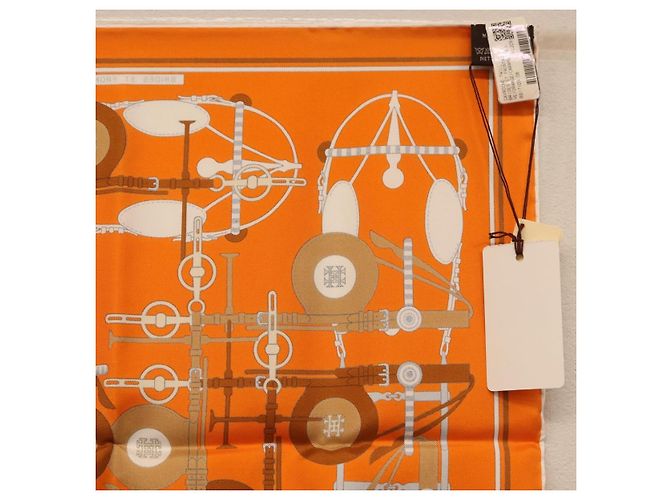 Hermès HERMES Carré 40 Seidentuch "BRIDES ET FRONTAUX" Orange White Auth am12333M Weiß - Ansicht 9