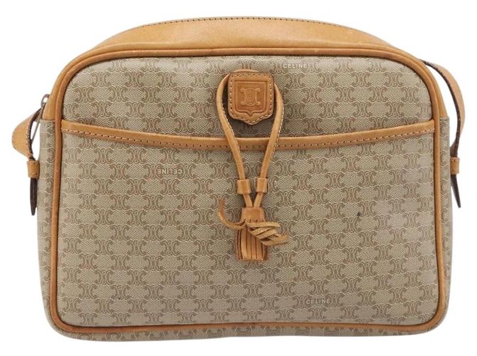 Céline Borsa a tracolla CELINE Macadam Canvas PVC Beige Gold Auth 196864 D'oro - vista 13