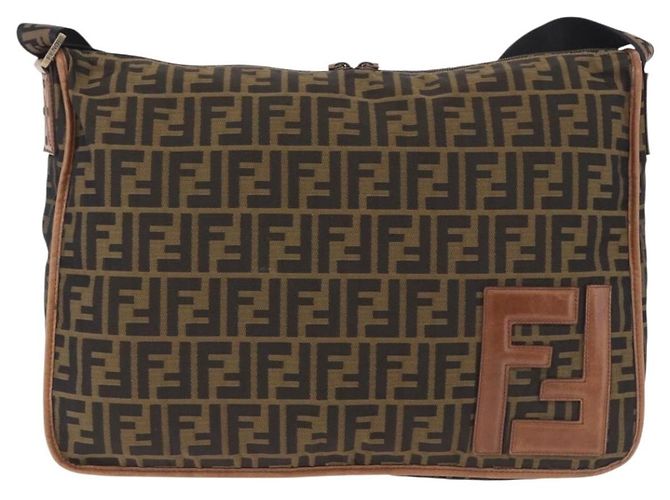 Borsa a tracolla FENDI Zucca Canvas Nero Marrone Auth 197722A - vista 13