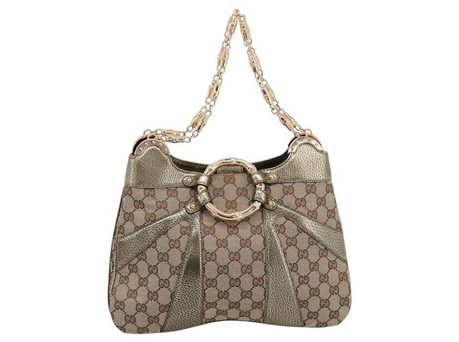 Bamboo GUCCI GG Canvas Schultertasche mit Bambuskette Beige Goldfarben 135962 Auth yk20863SAM - Ansicht 13