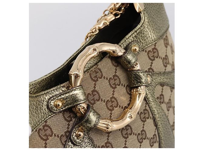 Bamboo GUCCI GG Canvas Schultertasche mit Bambuskette Beige Goldfarben 135962 Auth yk20863SAM - Ansicht 17
