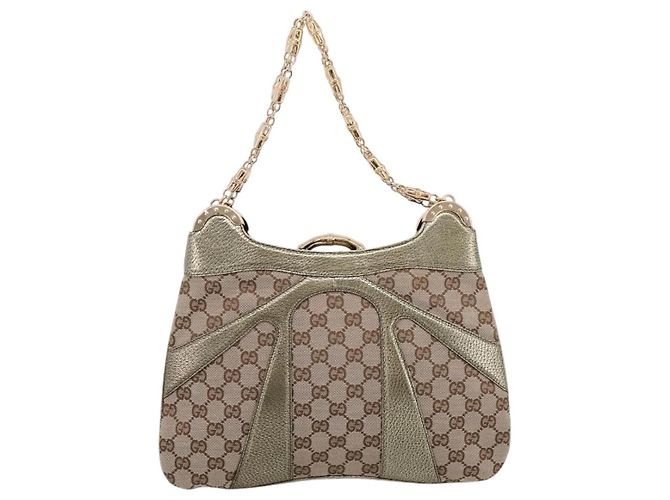 Bamboo GUCCI GG Canvas Schultertasche mit Bambuskette Beige Goldfarben 135962 Auth yk20863SAM - Ansicht 2