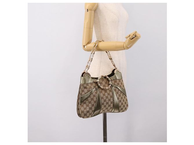 Bamboo GUCCI GG Canvas Schultertasche mit Bambuskette Beige Goldfarben 135962 Auth yk20863SAM - Ansicht 22