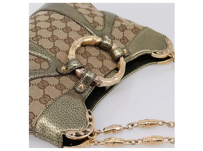 Bamboo GUCCI GG Canvas Schultertasche mit Bambuskette Beige Goldfarben 135962 Auth yk20863SAM - Ansicht 6