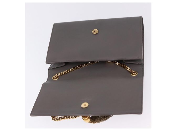 Borsa a tracolla Chain Kate SAINT LAURENT in pelle grigia e oro Auth ka5887M Marrone D'oro - vista 10