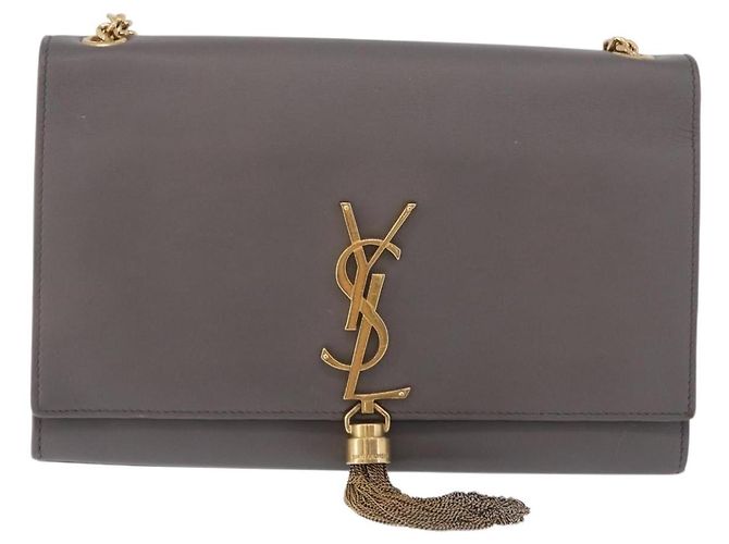 Borsa a tracolla Chain Kate SAINT LAURENT in pelle grigia e oro Auth ka5887M Marrone D'oro - vista 13