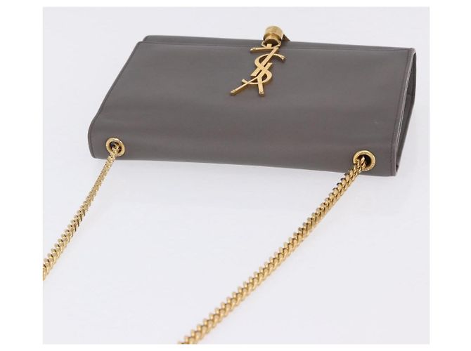 Borsa a tracolla Chain Kate SAINT LAURENT in pelle grigia e oro Auth ka5887M Marrone D'oro - vista 6
