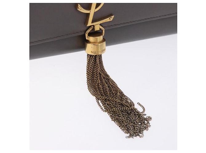 Borsa a tracolla Chain Kate SAINT LAURENT in pelle grigia e oro Auth ka5887M Marrone D'oro - vista 9