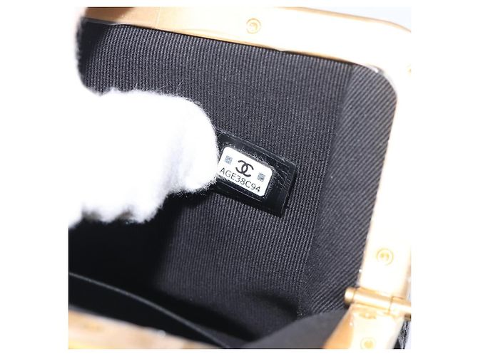 Borsa a tracolla CHANEL Chain Matelasse in pelle verniciata Nero Oro CC Auth 195256M D'oro - vista 12