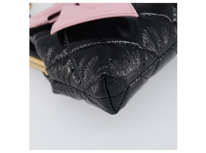 Borsa a tracolla CHANEL Chain Matelasse in pelle verniciata Nero Oro CC Auth 195256M D'oro - vista 15