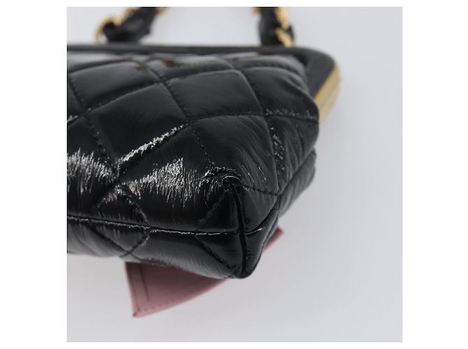 Borsa a tracolla CHANEL Chain Matelasse in pelle verniciata Nero Oro CC Auth 195256M D'oro - vista 16