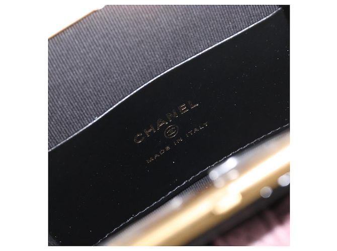 Borsa a tracolla CHANEL Chain Matelasse in pelle verniciata Nero Oro CC Auth 195256M D'oro - vista 18