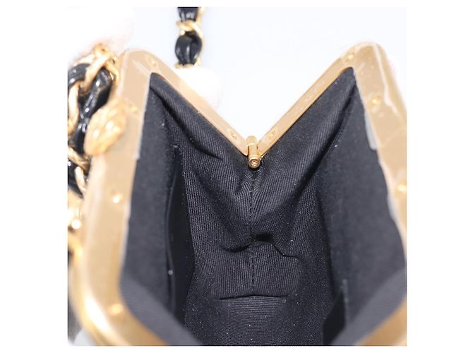 Borsa a tracolla CHANEL Chain Matelasse in pelle verniciata Nero Oro CC Auth 195256M D'oro - vista 19