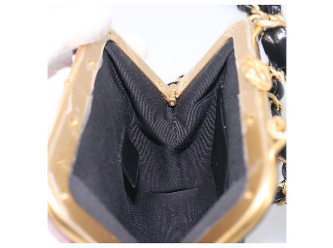Borsa a tracolla CHANEL Chain Matelasse in pelle verniciata Nero Oro CC Auth 195256M D'oro - vista 20